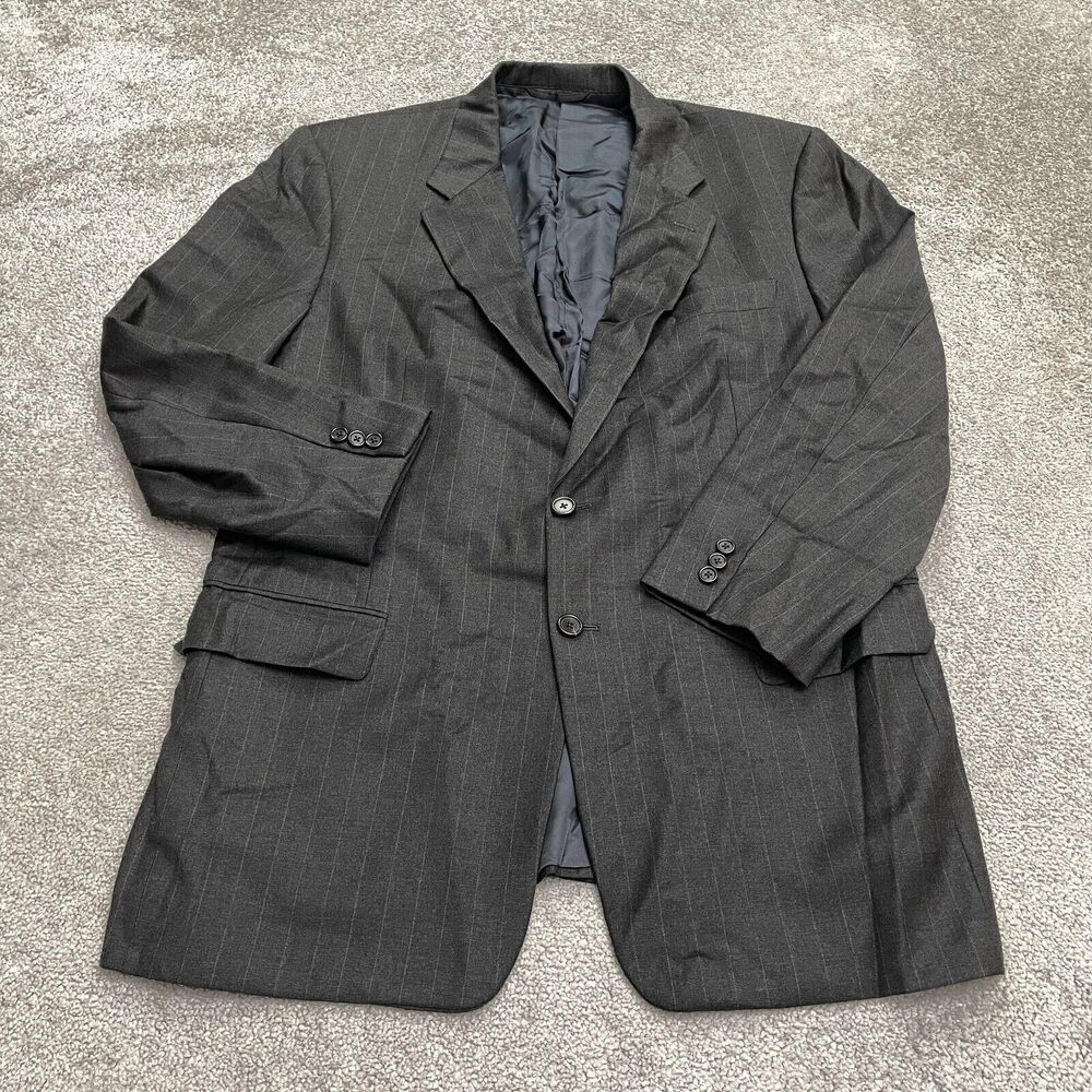 Hickey Freeman Board Room Wool Suit Blazer Jacket Mens 43 Dark Gray Striped Work
